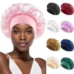 Kit 3 Cores Aleatoria Touca Gorro de Dormir de Cetim com Aba Faixa Larga Gigante Cabelo Anti Frizz Toca Head