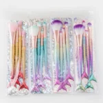 Kit 4 Peças Pincel Sereia de Maquiagem Para Sombra Blush Contorno Pó Sombra