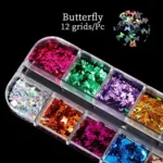 Caixa 12 Potinhos Glitter Borboleta Unhas Decoração Porcelana - Imagem 2
